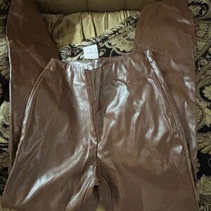 Brown Faux Leather Pants